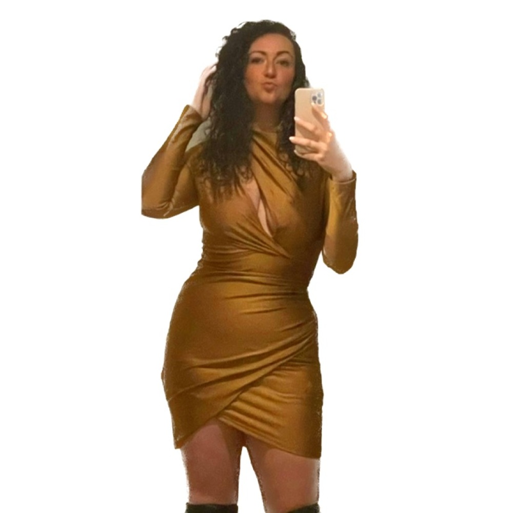 j.our Spandex Cut Out Wrap Long Sleeve Mini Dress size Large in Gold Rust